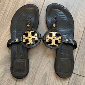 Tory Burch Miller Sandals - Black Snakeskin